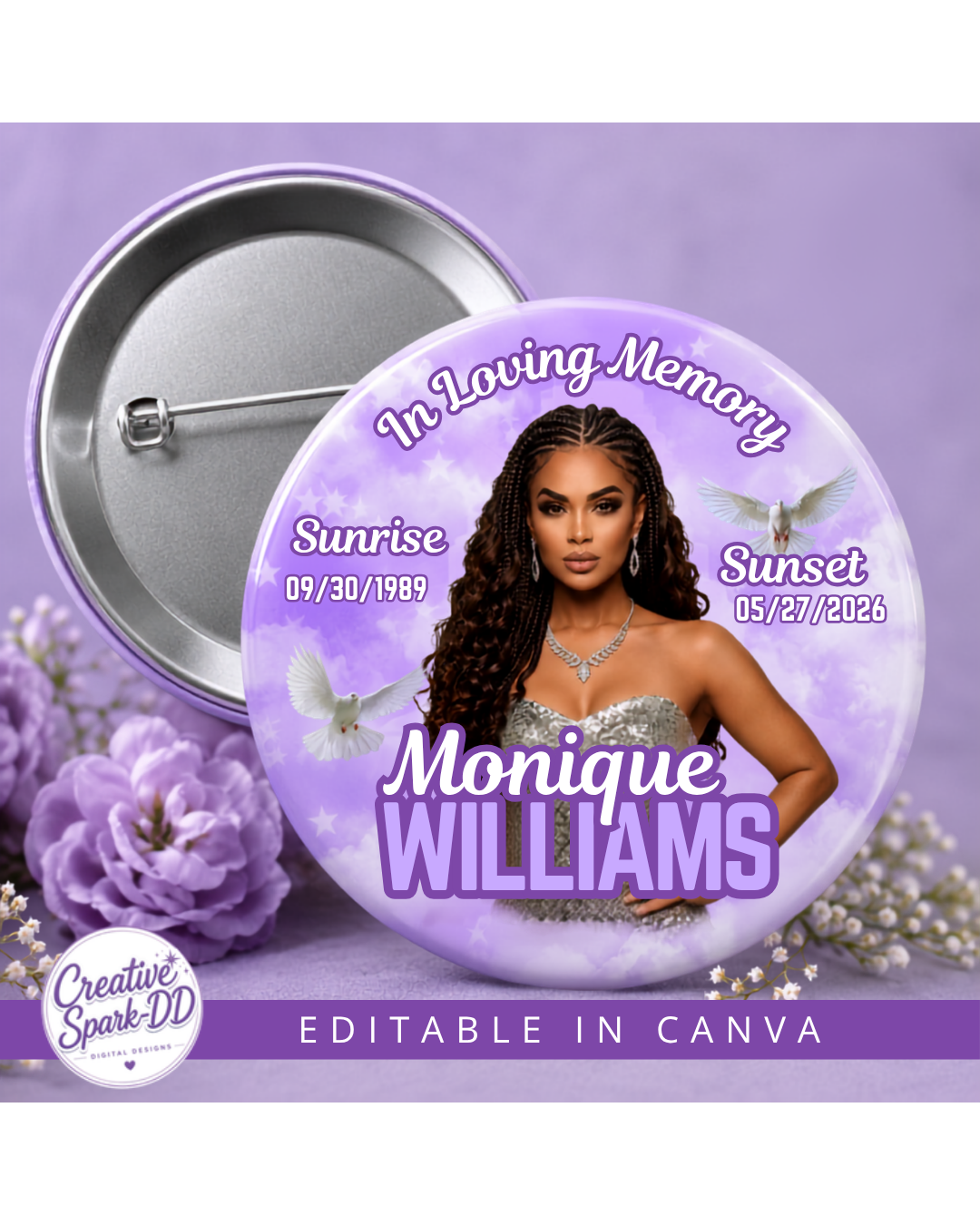 Editable Purple Memorial Button Mockup