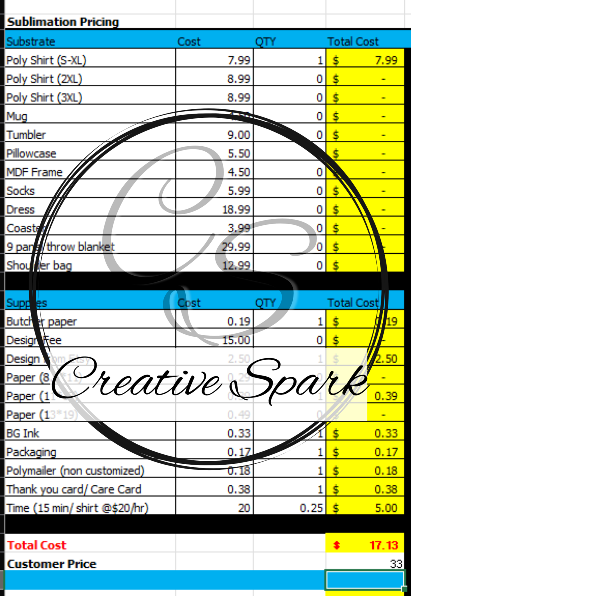 Editable Craft Calculator-Sublimation
